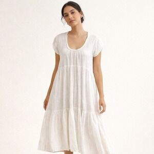 Matta Sabina Rainbow Ivory Maxi Dress Multicolor Metallic Striped Cotton Small